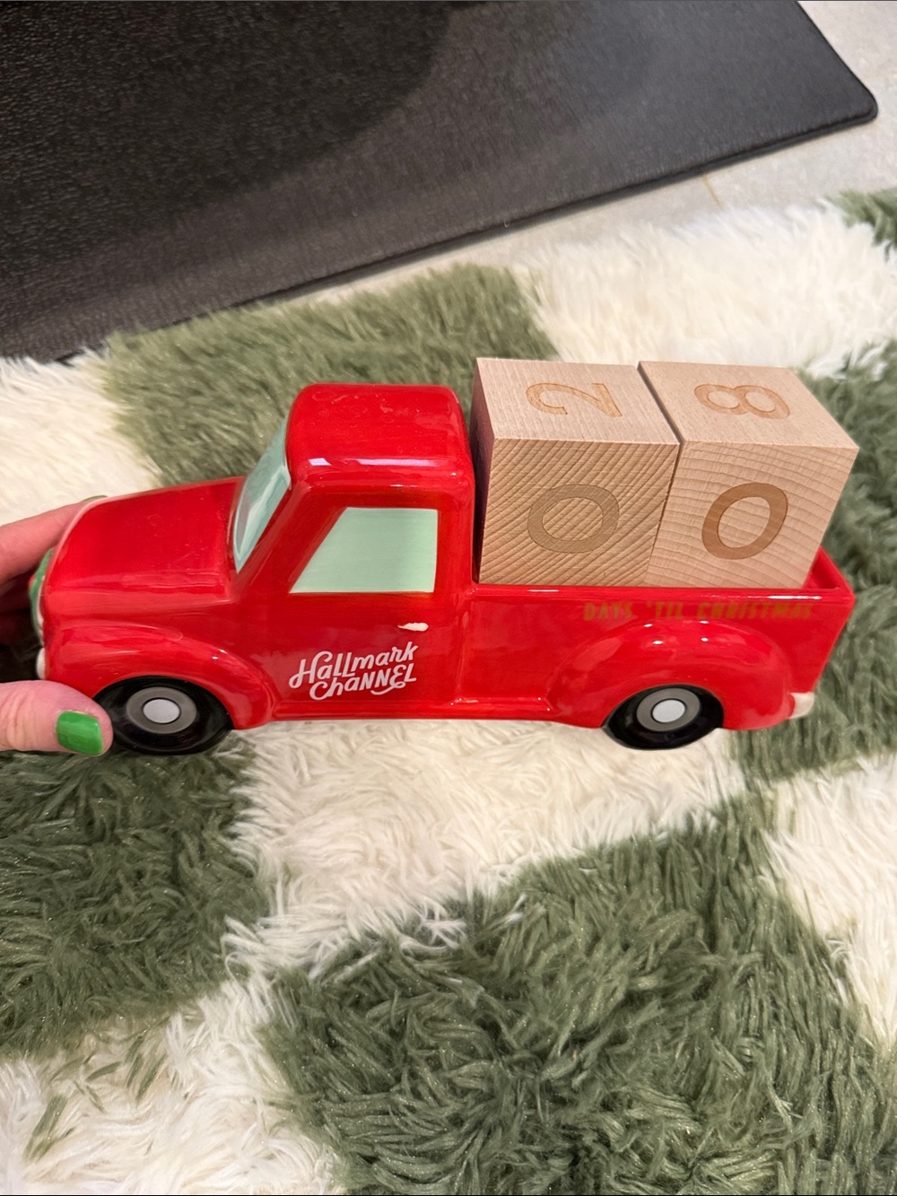 Hallmark Red Ceramic Pickup Truck with Wooden Number Blocks